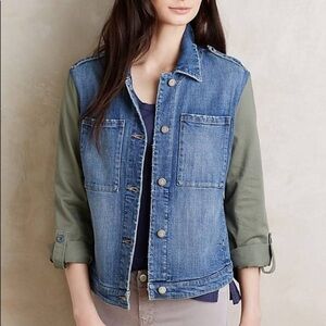 Anthropologie Pilcro Sz XS Colorblock Bi Material Denim Canvas Jacket